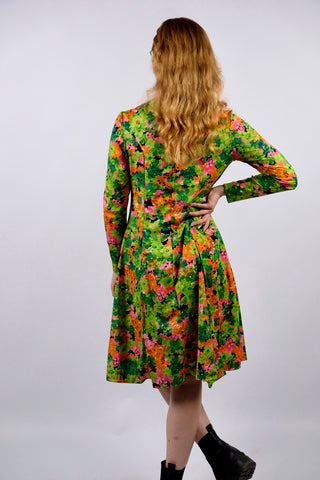 Vintage 70s Blumen Print Kleid - S/M