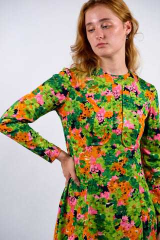 Vintage 70s Blumen Print Kleid - S/M