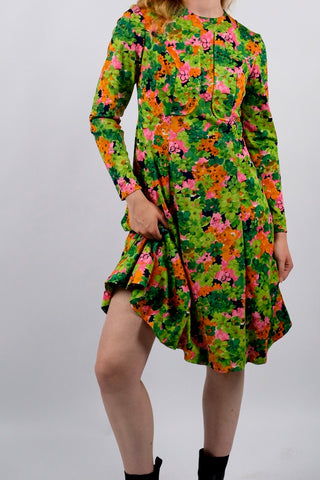 Vintage 70s Blumen Print Kleid - S/M