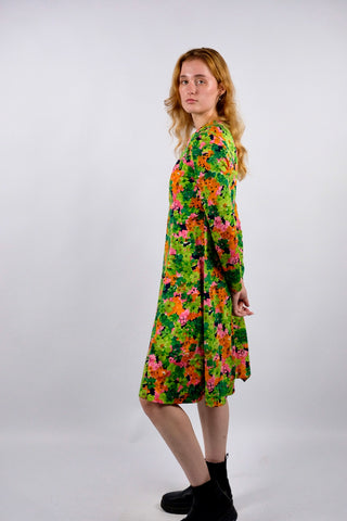 Vintage 70s Blumen Print Kleid - S/M