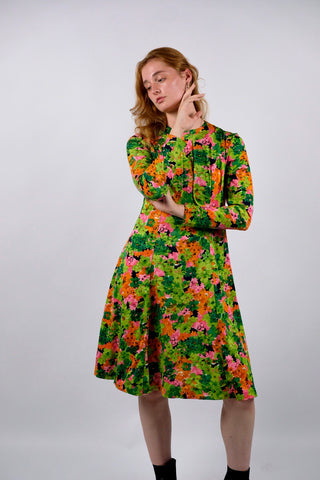 Vintage 70s Blumen Print Kleid - S/M