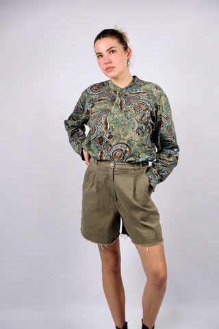 Vintage 90s Boho Print Button Longsleeve - M