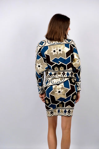 Vintage 80s Boho Geometric Blumen Strick Zweiteiler - XS/S