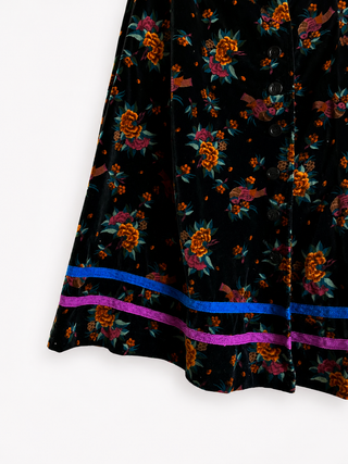 Vintage 70s Baumwolle Blumen Print Samt Zweiteiler - XS