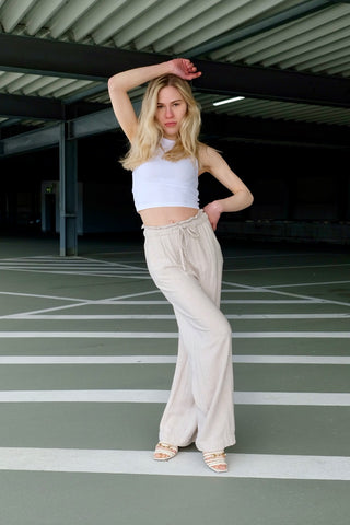 Preloved High Waist Wide Leg Hose Beige - XS