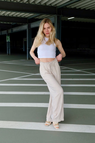 Preloved High Waist Wide Leg Hose Beige - XS
