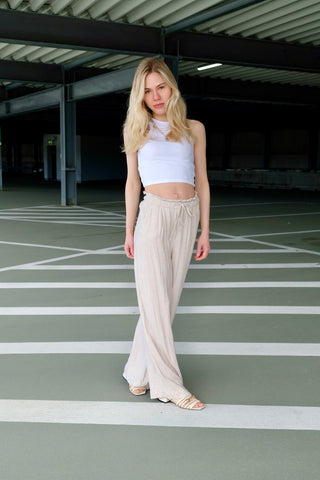 Preloved High Waist Wide Leg Hose Beige - XS