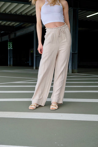 Preloved High Waist Wide Leg Hose Beige - XS