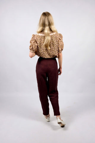 Hochwertige 90s High Waist Hose von der Premium-Marke Marella made in Italy aus 100% Leinen in tollem Weinrot/Aubergine – ideal für eine heutige XS und ein absolutes Highlight
