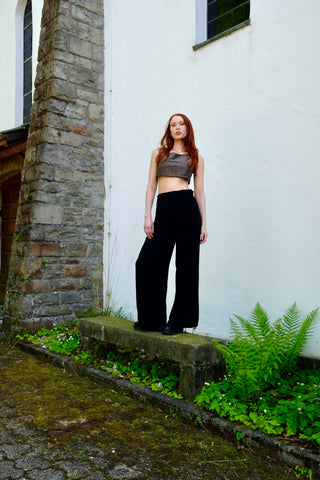 Vintage 90s High Waist Wide Leg Viskose Hose - S/M