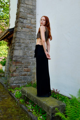 Vintage 90s High Waist Wide Leg Viskose Hose - S/M