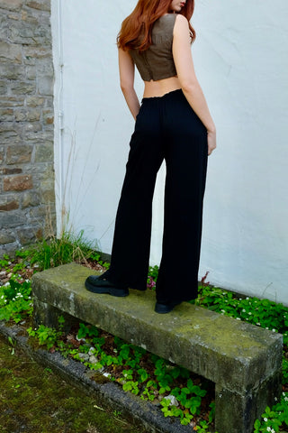 Vintage 90s High Waist Wide Leg Viskose Hose - S/M