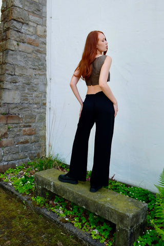 Vintage 90s High Waist Wide Leg Viskose Hose - S/M