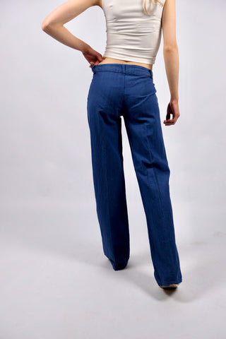 Vintage 00s Low Waist Straight Leg Leinen Mix Hose Blau - XS