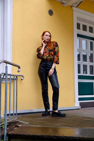 80s/90s High Waist Hose aus schwarzem Echtleder und Stretch-Stoff, ideal für eine heutige S und ein absolutes Highlight