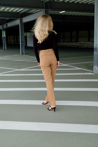 Vintage 90s High Waist Velours Hose Camel - XS