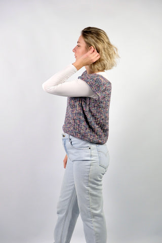 Bunt melierter, weicher Handmade 80s/90s Pullunder, cropped und boxy geschnitten – ideal für eine L