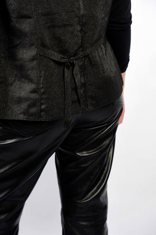 80s/90s Weste in Anthrazit/Silber mit glitzerndem Blumenmuster und Taschen – entspricht ca. einer heutigen L/XL (bitte Maße beachten)