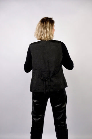 80s/90s Weste in Anthrazit/Silber mit glitzerndem Blumenmuster und Taschen – entspricht ca. einer heutigen L/XL (bitte Maße beachten)