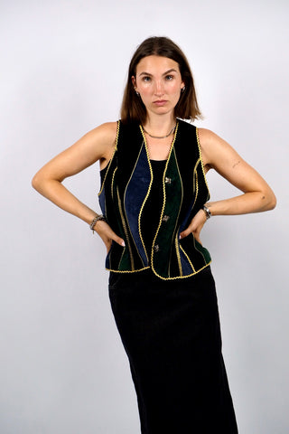 Vintage 90s Dino'z Patchwork Wildleder Weste - S/M