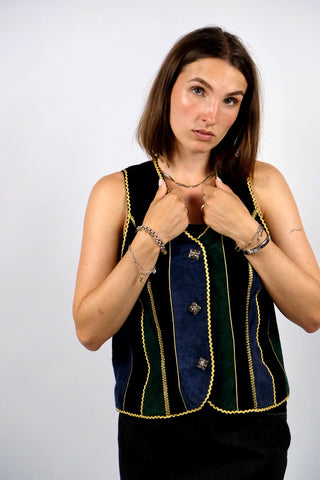 Vintage 90s Dino'z Patchwork Wildleder Weste - S/M