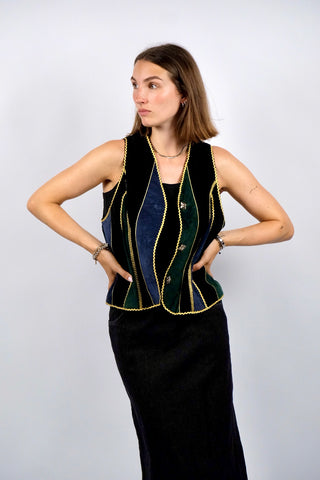 Vintage 90s Dino'z Patchwork Wildleder Weste - S/M