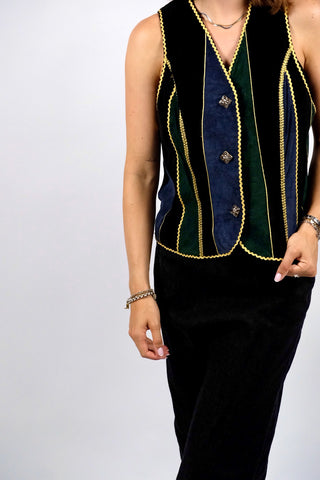 Vintage 90s Dino'z Patchwork Wildleder Weste - S/M