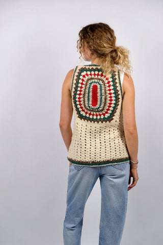 Vintage 70s Schurwolle Boho Weste - XS