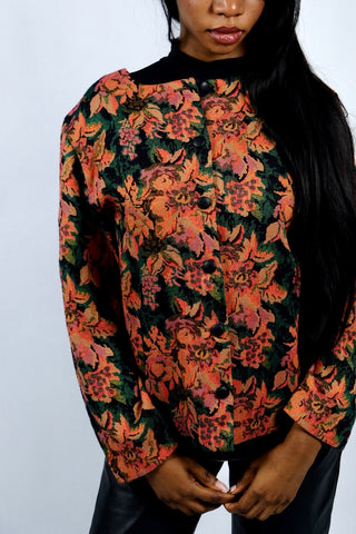 80s/90s Blazerjacke in floralem Gobelin-Design, made in France, entspricht ca. einer heutigen L – ein absolutes Highlight