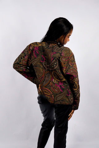Gesteppte 80s Blazerjacke in tollem Boho-Paisley-Design, made in West Germany, entspricht ca. einer heutigen XL/XXL – ein absolutes Highlight