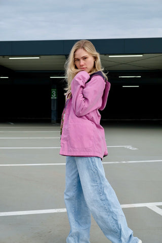 Vintage 90s Wendejacke mit Kapuze Rosa & Graublau - M
