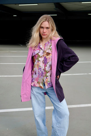 Vintage 90s Wendejacke mit Kapuze Rosa & Graublau - M