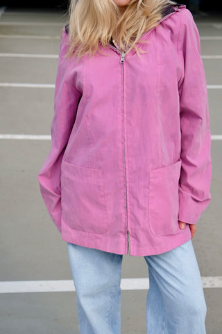 Vintage 90s Wendejacke mit Kapuze Rosa & Graublau - M