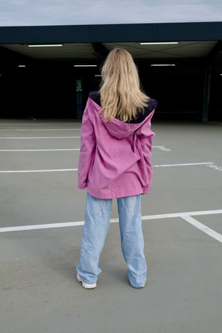 Vintage 90s Wendejacke mit Kapuze Rosa & Graublau - M