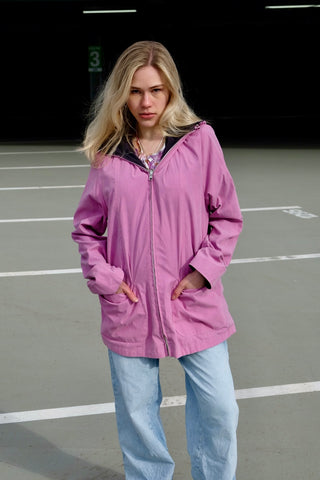 Vintage 90s Wendejacke mit Kapuze Rosa & Graublau - M