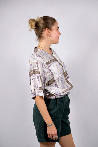 Vintage 80s/90s Boho Crazy Pattern Viskose Bluse - XL