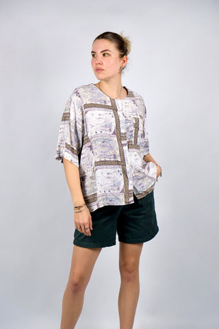 Vintage 80s/90s Boho Crazy Pattern Viskose Bluse - XL