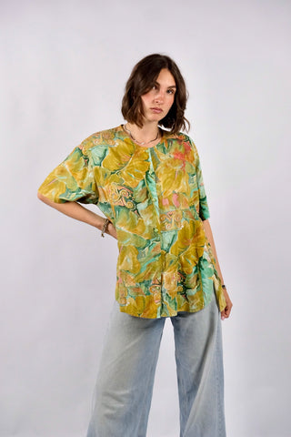 Vintage 80s/90s Crazy Pattern Viskose Bluse - M