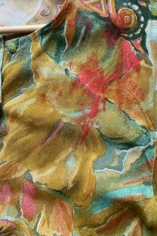 Vintage 80s/90s Crazy Pattern Viskose Bluse - M