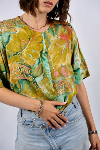 Vintage 80s/90s Crazy Pattern Viskose Bluse - M