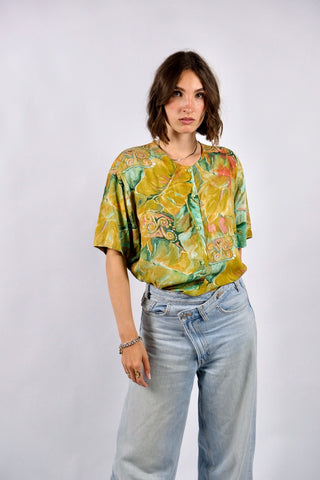 Vintage 80s/90s Crazy Pattern Viskose Bluse - M