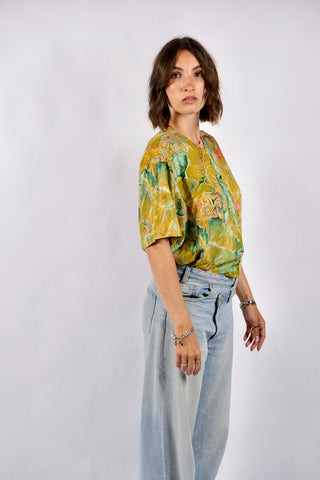 Vintage 80s/90s Crazy Pattern Viskose Bluse - M