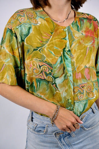 Vintage 80s/90s Crazy Pattern Viskose Bluse - M