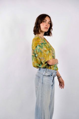 Vintage 80s/90s Crazy Pattern Viskose Bluse - M