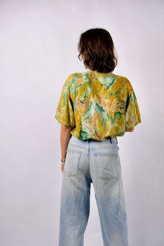 Vintage 80s/90s Crazy Pattern Viskose Bluse - M