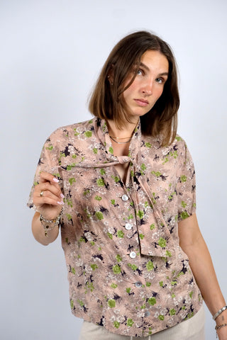 Vintage 80s/90s Handmade Blümchen Print Schluppenbluse - M/L