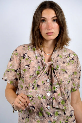 Vintage 80s/90s Handmade Blümchen Print Schluppenbluse - M/L