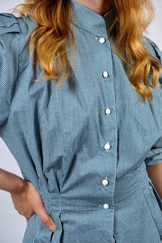 Vintage 80s Landhaus Karo Print Baumwolle Schößchenbluse - S
