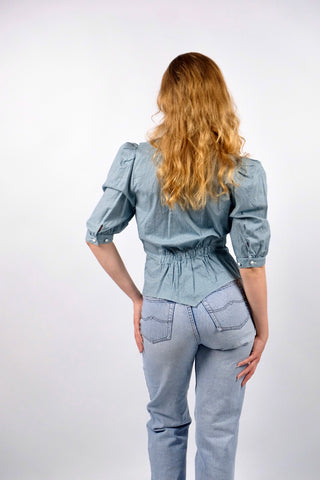Vintage 80s Landhaus Karo Print Baumwolle Schößchenbluse - S
