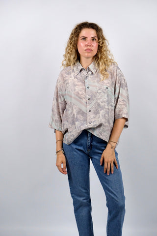 Vintage 80s/90s Upcycling Crop Crazy Pattern Seidenhemd - XL